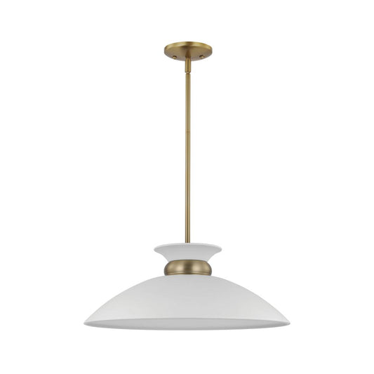 Perkins Medium Retro Saucer Dome Pendant - Matte Black or Matte White and Burnished Brass 