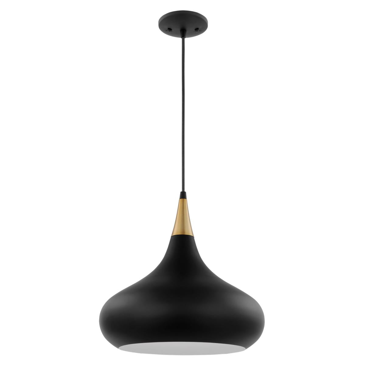 Phoenix Retro Medium Dome Saucer Pendant - Matte Black + Burnished Brass