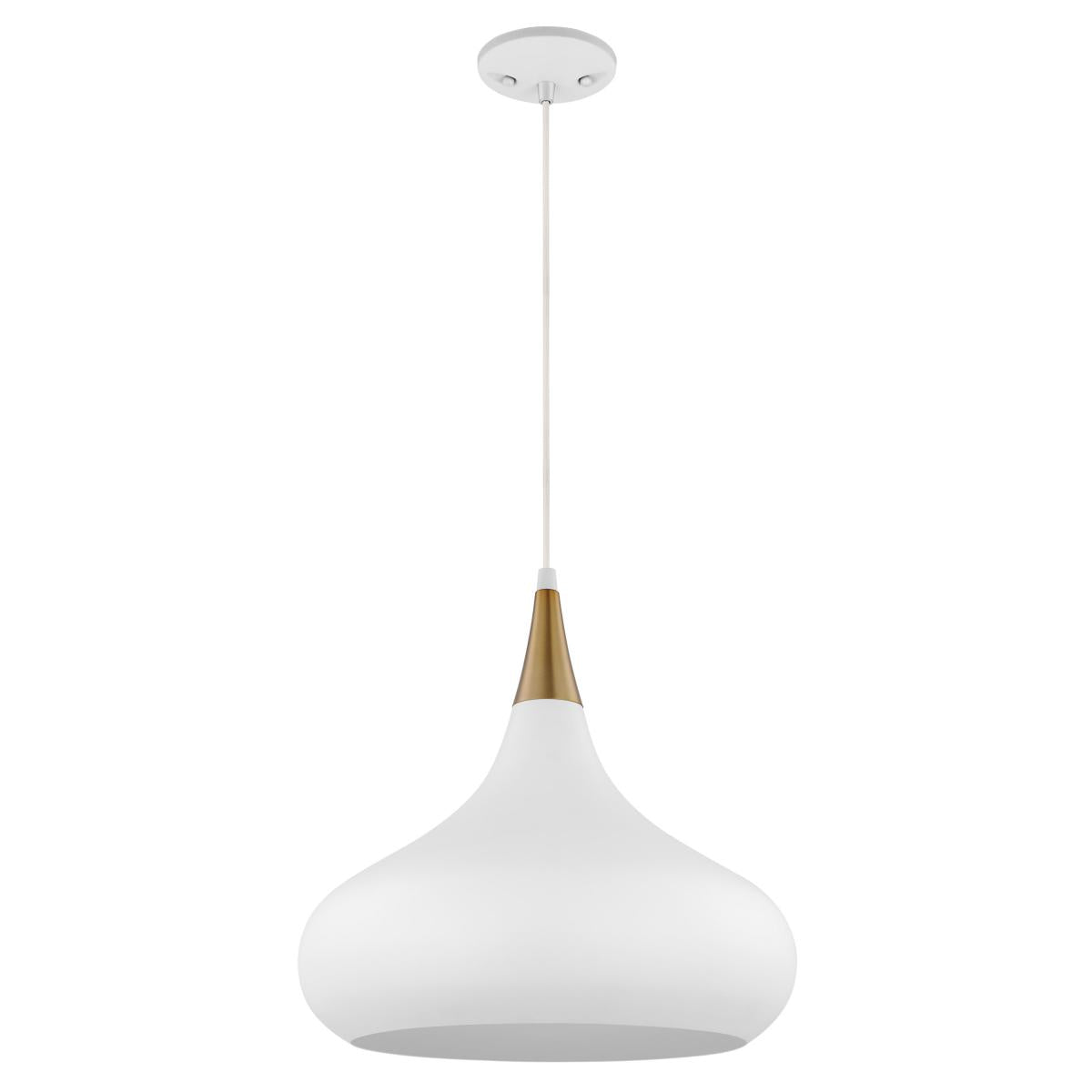 Phoenix Retro Medium Dome Saucer Pendant - Matte White + Burnished Brass