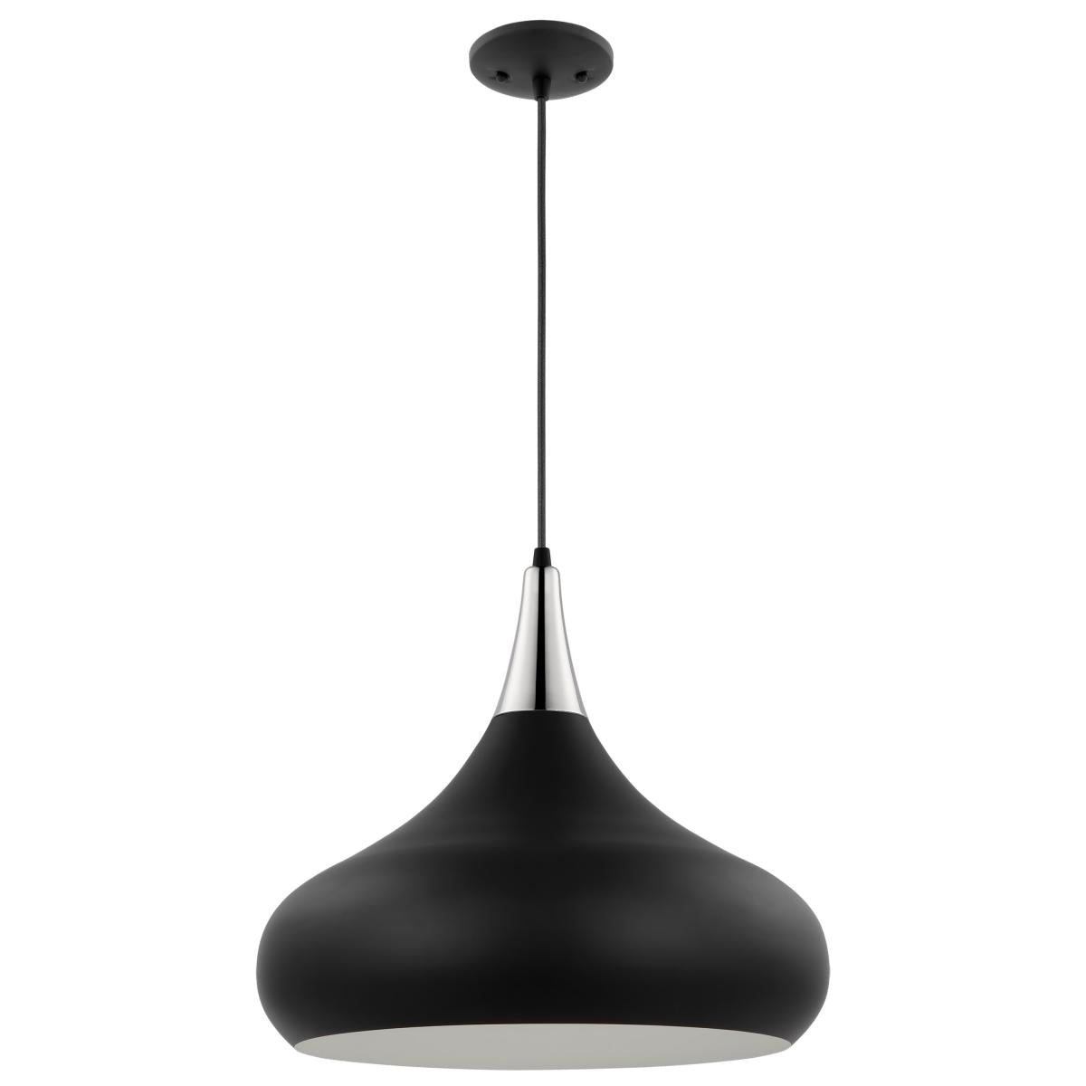 Phoenix Retro Large Dome Saucer Pendant - Matte Black + Polished Nickel
