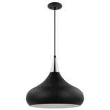 Phoenix Retro Large Dome Saucer Pendant - Matte Black + Polished Nickel