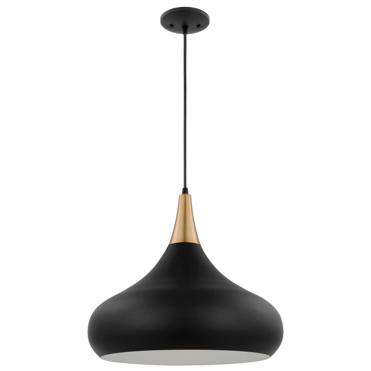 Phoenix Retro Large Dome Saucer Pendant - Matte Black + Burnished Brass