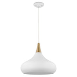 Phoenix Retro Large Dome Saucer Pendant - Matte White + Burnished Brass