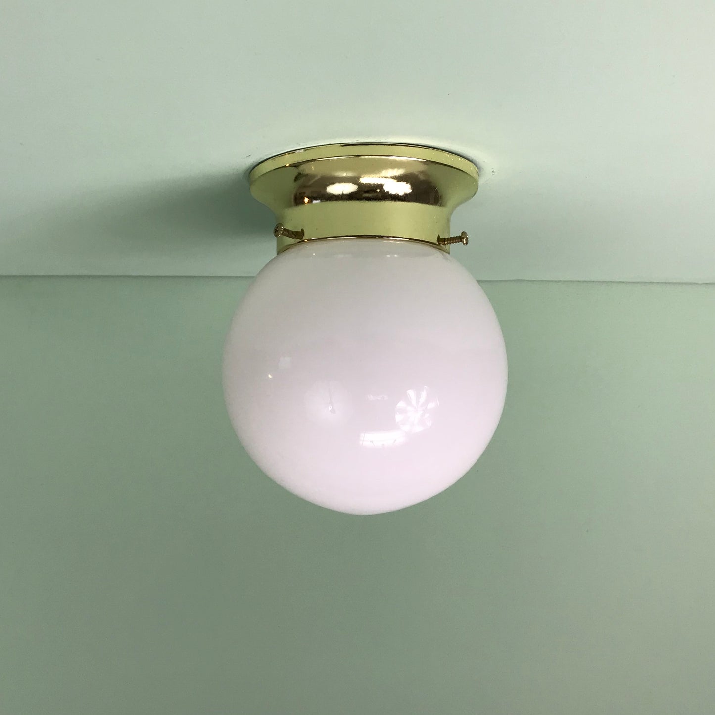 6" Mini Opal Glass Globe Flush Mount with Polished Brass Hardware