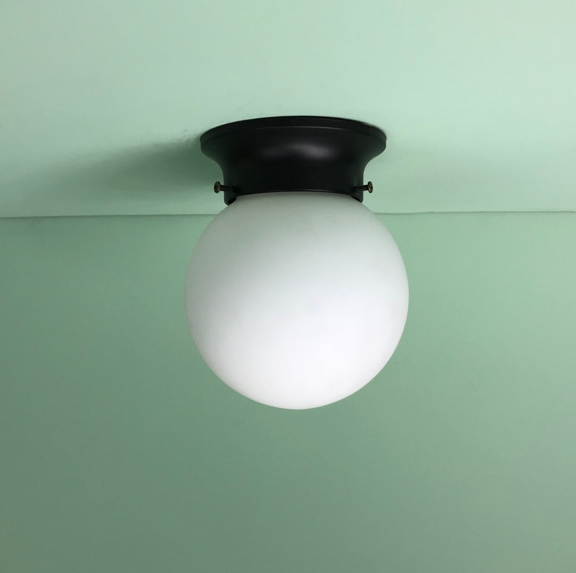 6" Mini Satin Glass Globe Flush Mount with Matte Black Hardware