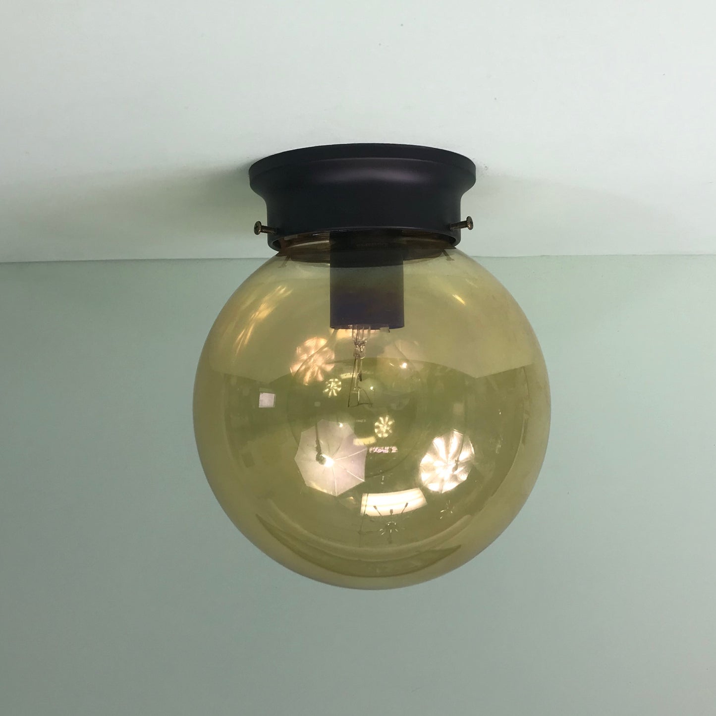Retro 8" Amber Glass Globe Flush Mount Fixtures with Matte Black Hardware