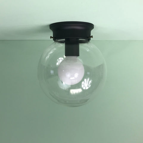 Modern 8" Clear Glass Globe Flush Mount Fixture with Black Hardware