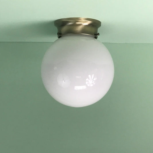 Retro 8" Opal Glass Globe Flush Mount Fixture with Antique Brass Hardware