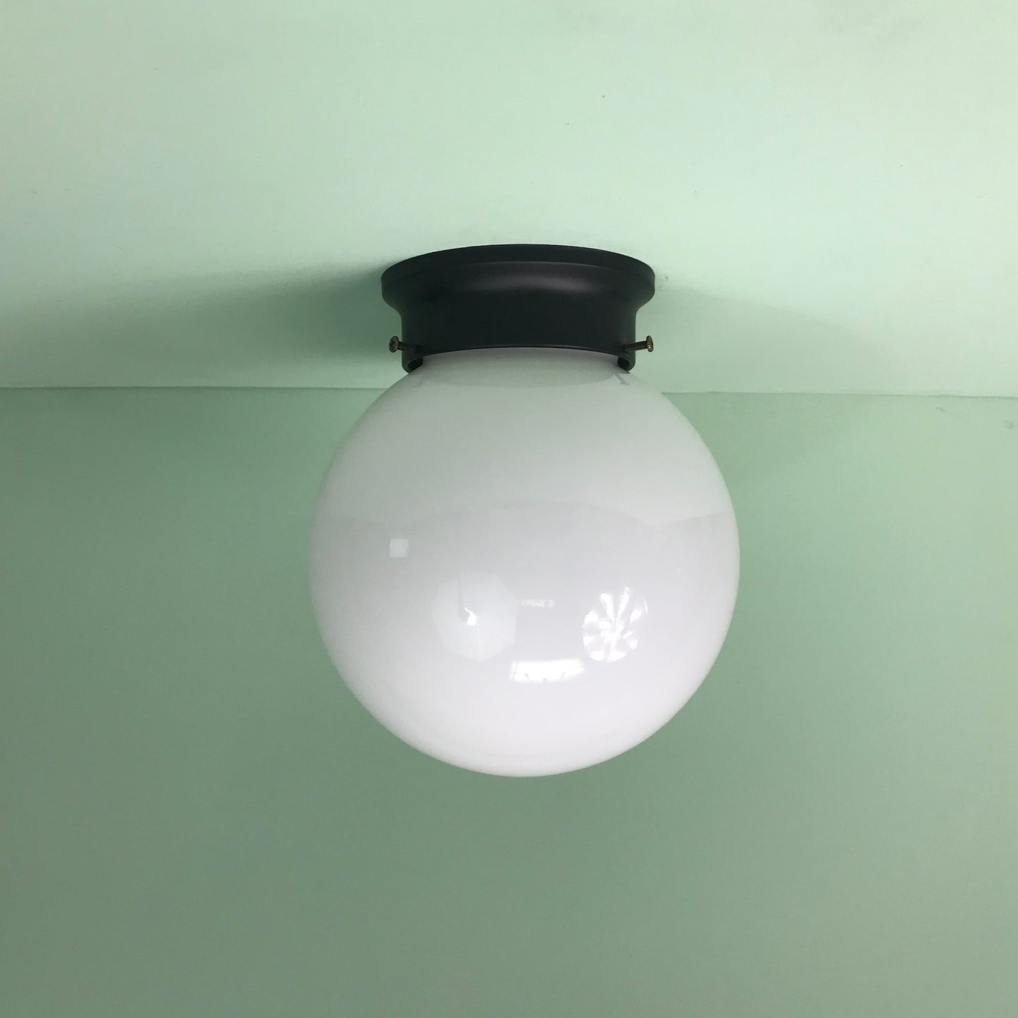 Retro 8" Opal Glass Globe Flush Mount Fixtures with Matte Black Hardware