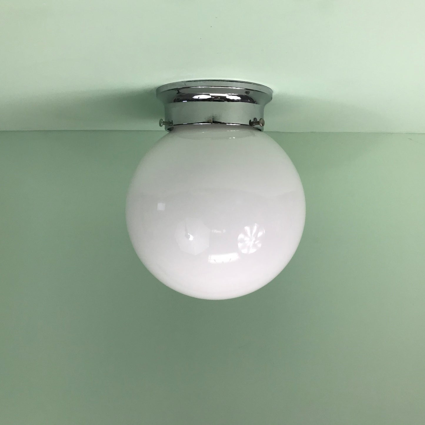 Retro 8" Opal Glass Globe Flush Mount Fixtures with Chrome Hardware