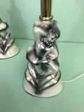 Vintage Pair of Ceramic Iridescent Dancing Figure Accent Lamps