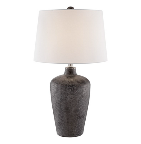 Clayton Modern Ceramic Bronze Table Lamp with Ivory Linen Shade