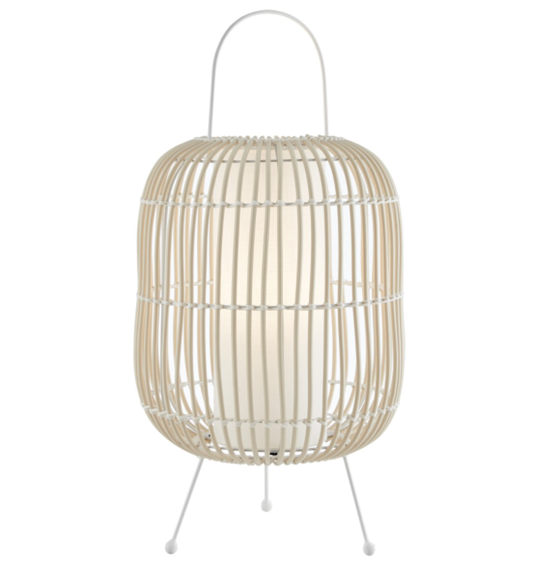 Clement Rattan Outdoor Lantern in Ivory - Waterproof, Rechargeable and Dimmable LED Lamp - Midcentury Modern Lighting by Practical Props