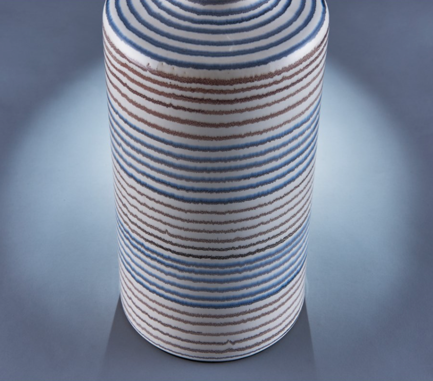 Felicia Pair of Striped Blue and White Ceramic Table Lamps with Linen Shades