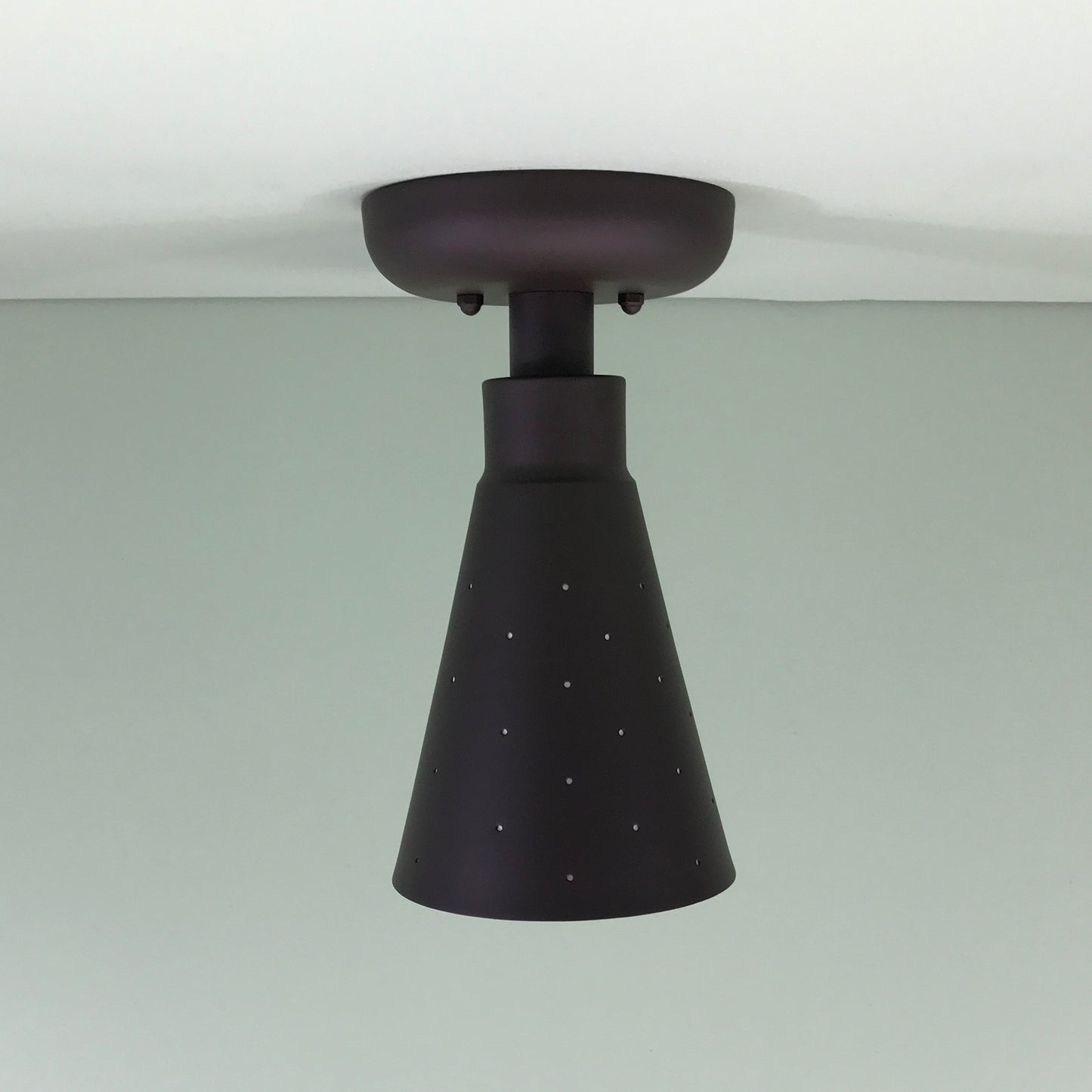 Midcentury Modern Flush Mount Pinhole Cone Ceiling Light Rubbed Bronze