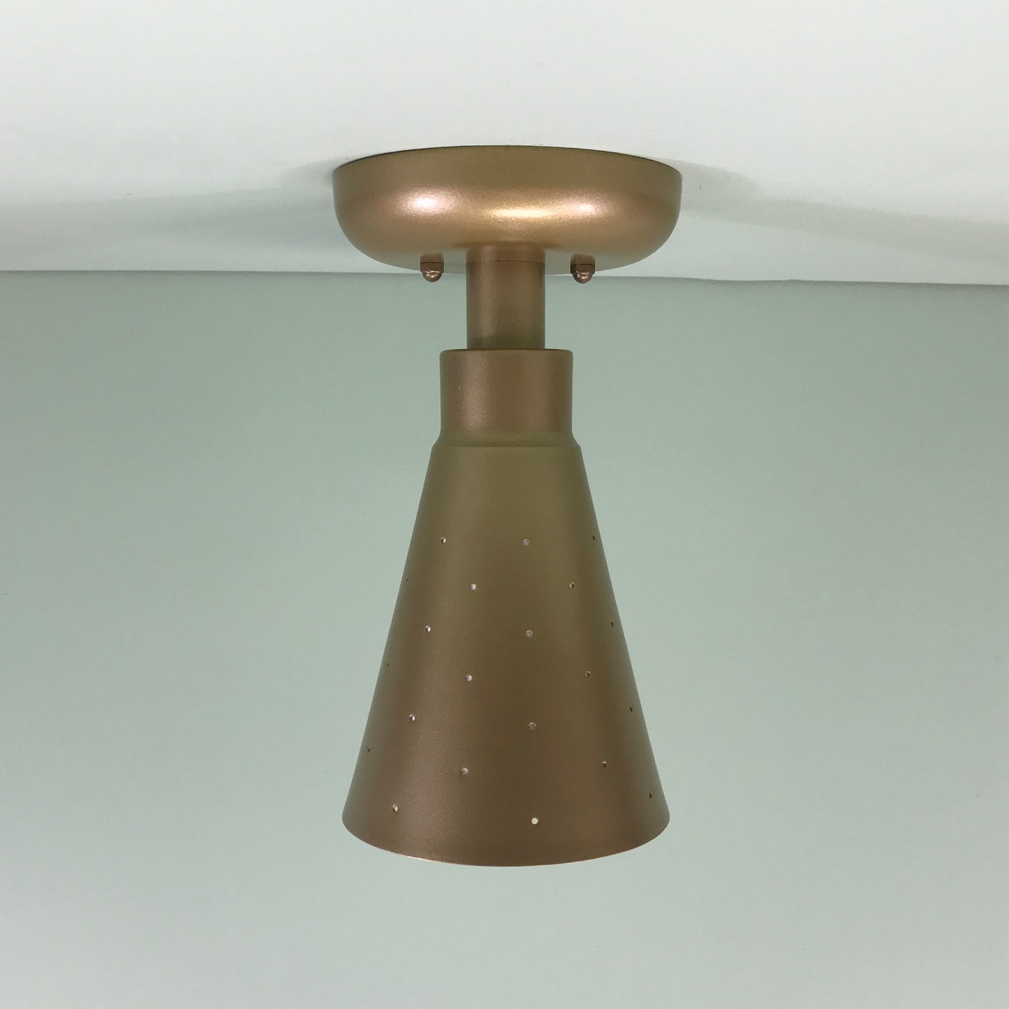 Midcentury Modern Flush Mount Pinhole Cone Ceiling Light Gold