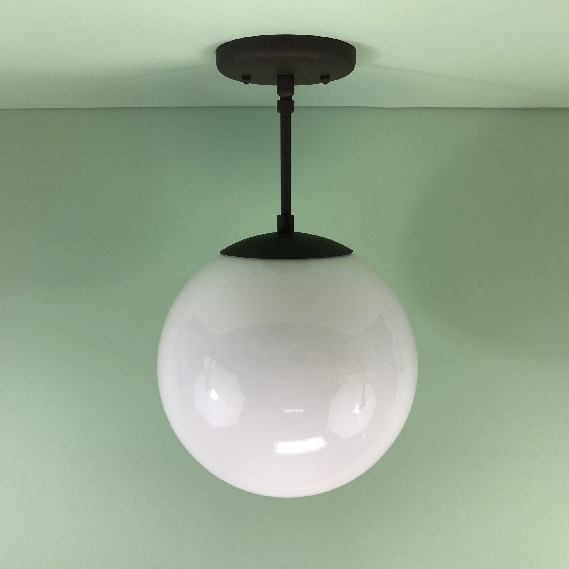 Mid Century Modern 10" Opal Glass Globe Pendant Light Rubbed Bronze