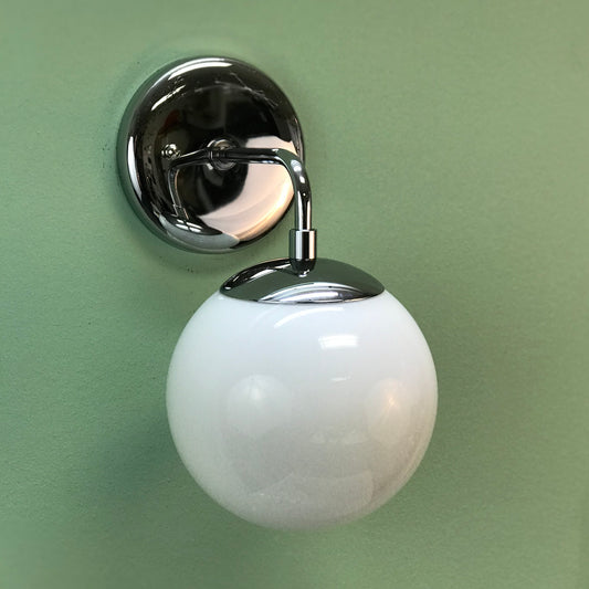 Modern Globe Wall Sconce Light in Polished Chrome by Practical Props
