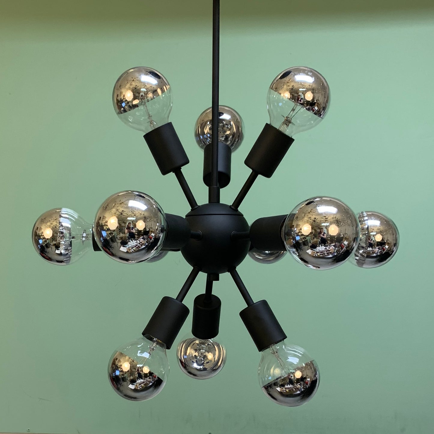 Midcentury Modern Globe Sputnik Chandelier Pendant Matte Black