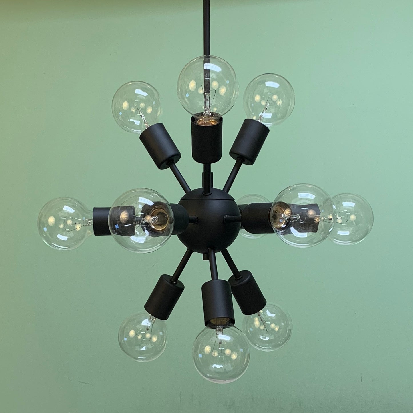 Midcentury Modern Globe Sputnik Chandelier Pendant Matte Black