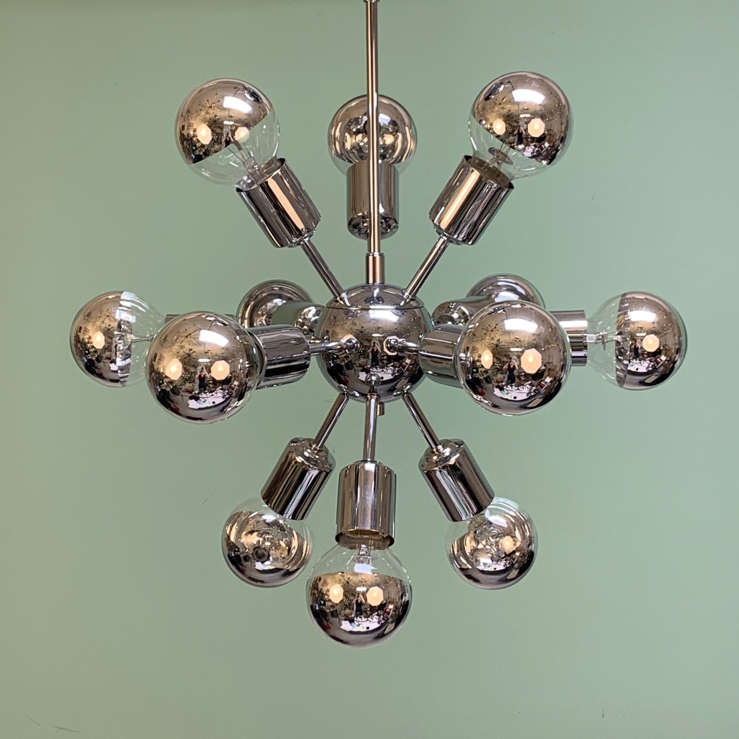 Midcentury Modern Globe Sputnik Chandelier Pendant Polished Chrome