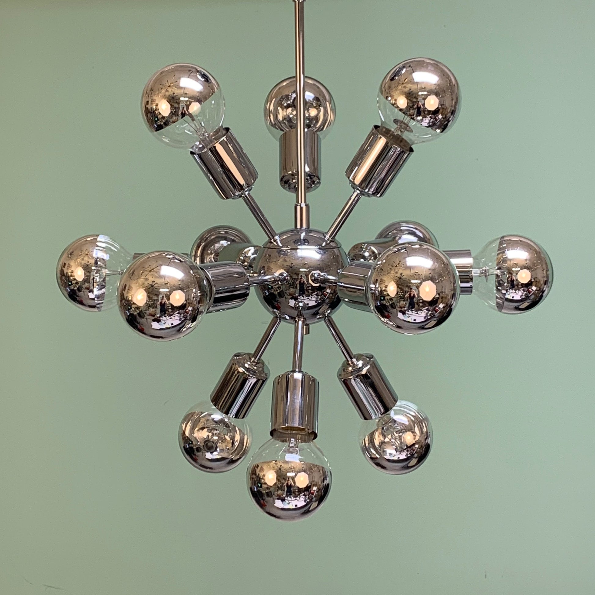 Midcentury Modern Globe Sputnik Chandelier Pendant Polished Chrome