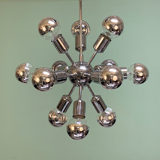 Midcentury Modern Globe Sputnik Chandelier Pendant Polished Chrome