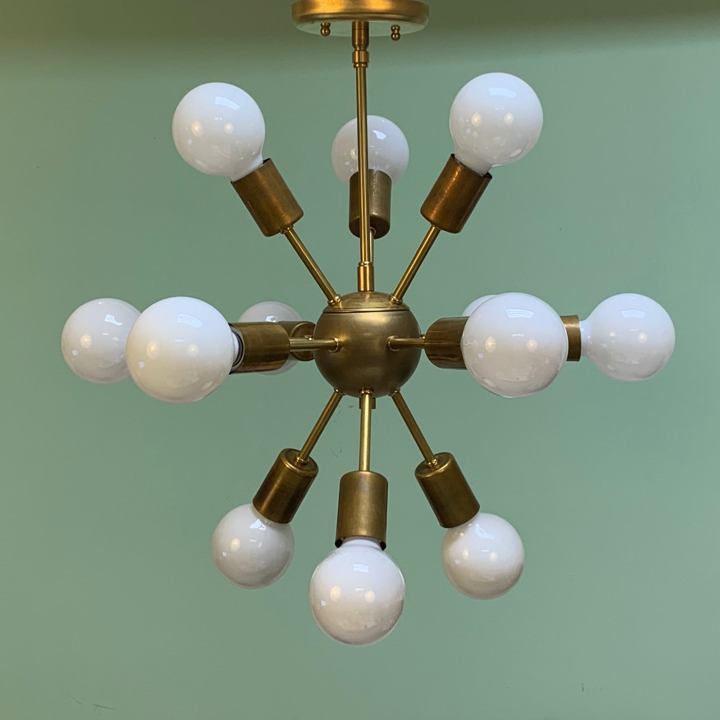 Midcentury Modern Globe Sputnik Chandelier Pendant Raw Brass