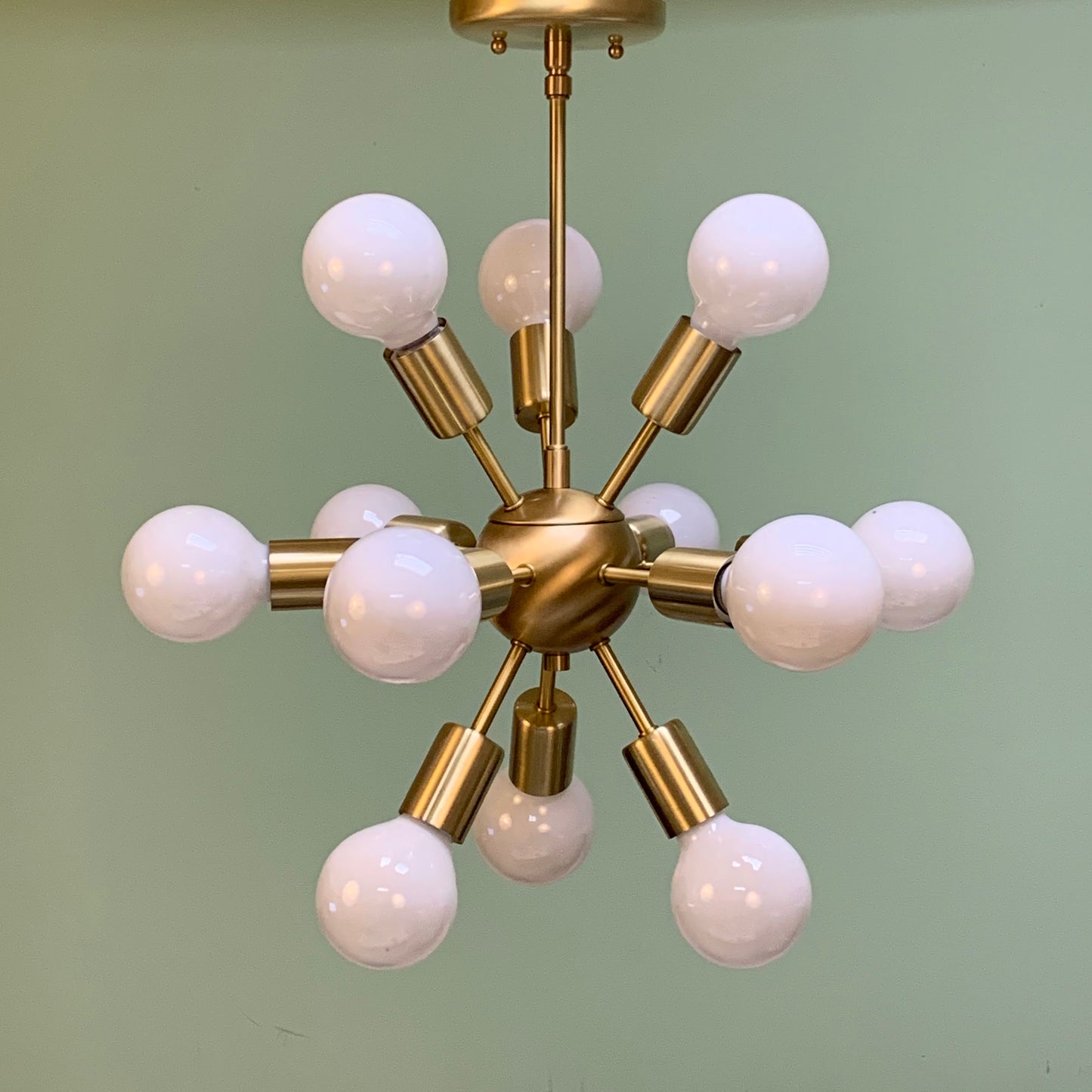 Midcentury Modern Globe Sputnik Chandelier Pendant Satin Brass