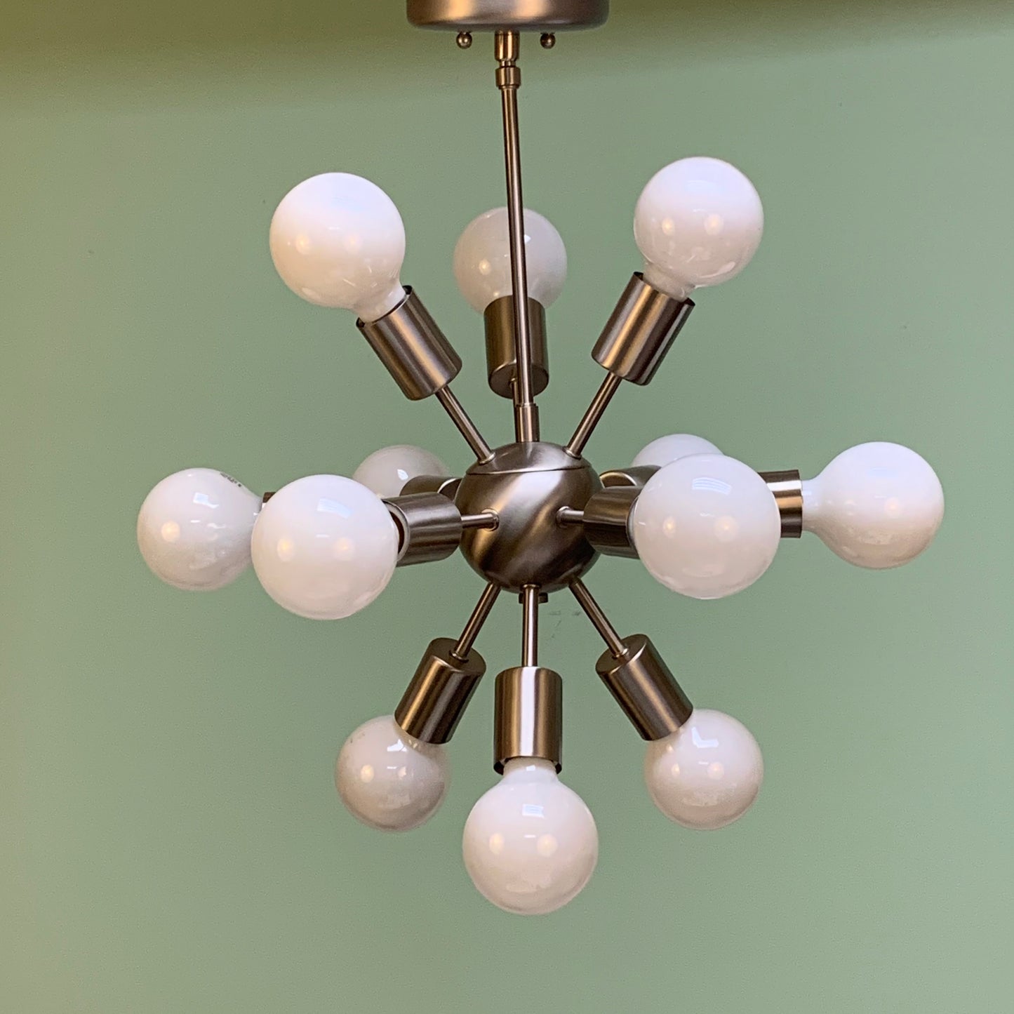 Midcentury Modern Globe Sputnik Chandelier Pendant Satin Nickel