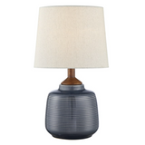 Lismore Retro Blue Ceramic Table Lamp with Linen Shade by Lite Source