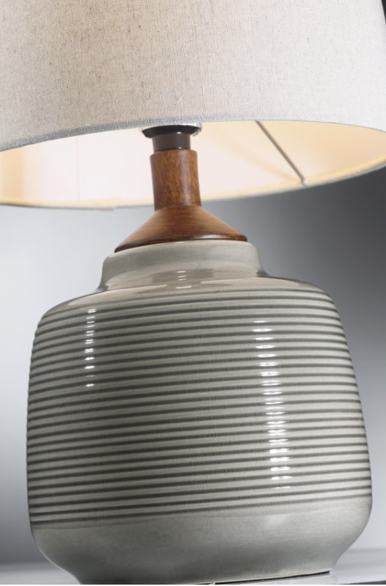 Lismore Retro Gray Ceramic Table Lamp with Linen Shade by Lite Source