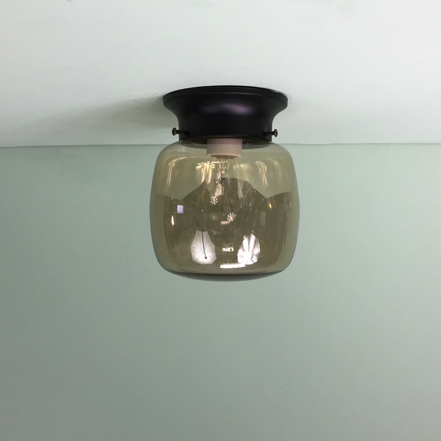 Retro Smoked Glass Flush Mount Light Fixture in Matte Black