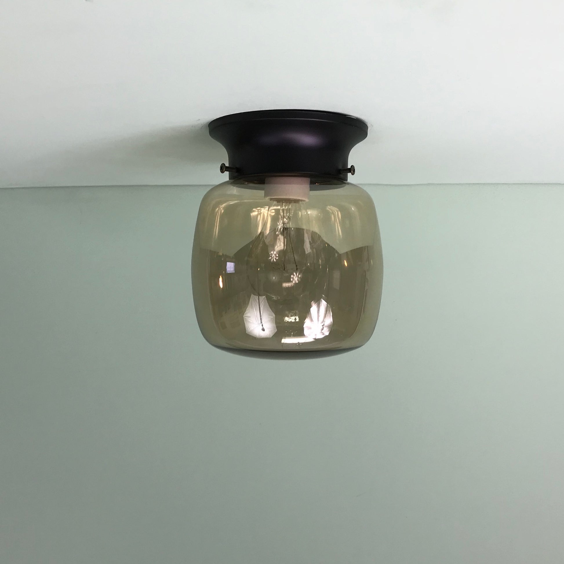 Retro Smoked Glass Flush Mount Light Fixture in Matte Black