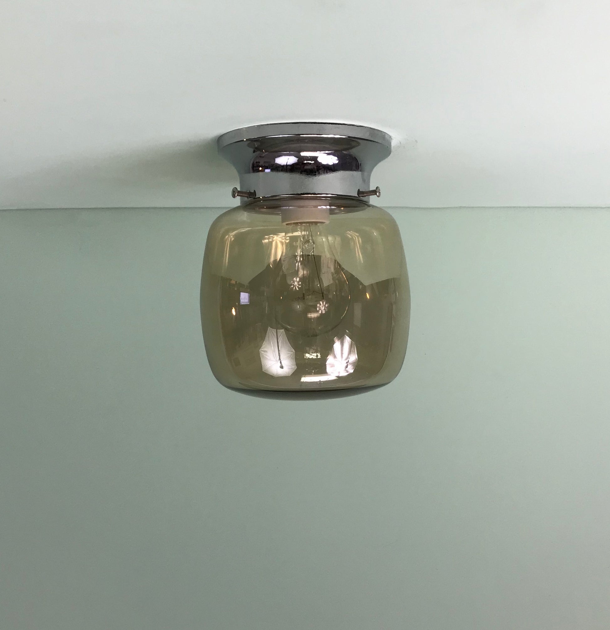 Retro Smoked Glass Flush Mount Light Fixture in Polished Chrome