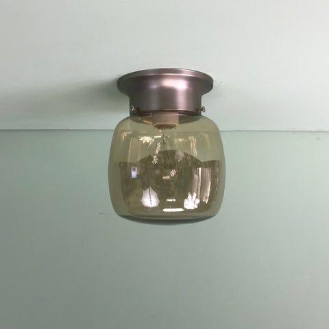 Retro Smoked Glass Flush Mount Light Fixture in Satin Nickel