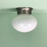 Retro Oval Glass Flush Mount Fixture with Satin Nickel Hardware