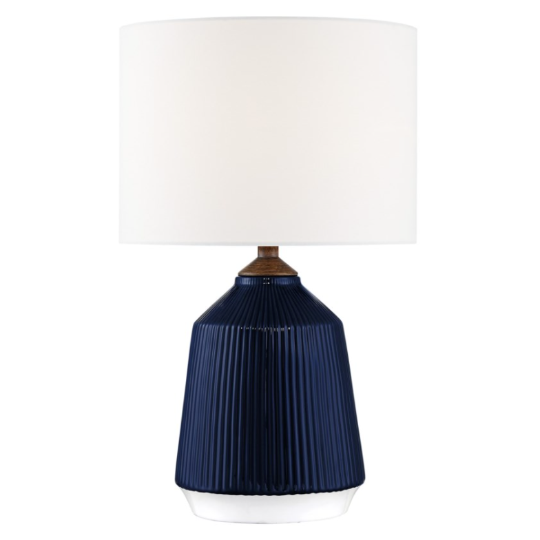 Saratoga Modern Striped Ceramic Table Lamp with Linen Drum Shade by Lite Source