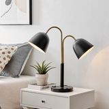 Stark Black & Brass Modern Adjustable Gooseneck 2 Light Table Lamp
