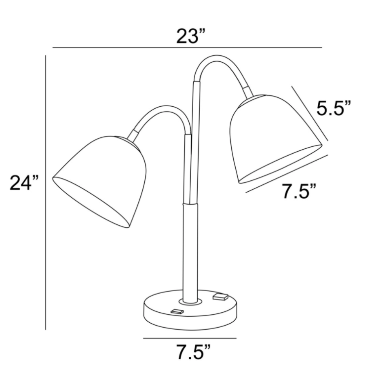 Stark Black & Brass Modern Adjustable Gooseneck 2 Light Table Lamp