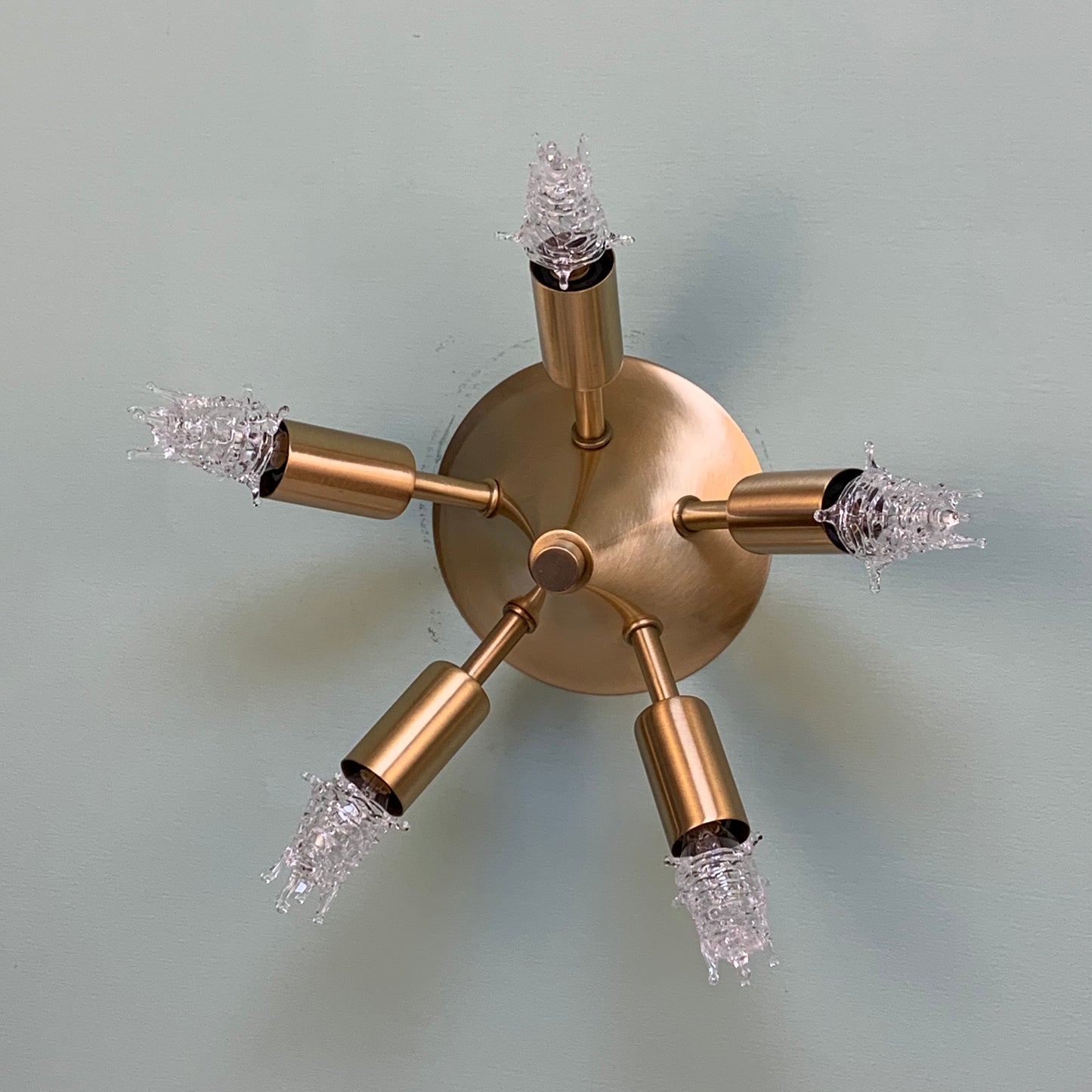 Starlight Mid Century Modern Flush Mount Light Fixture in Satin Brass with Starlight Bulbs