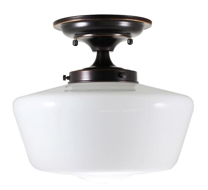 12" Opal Glass Schoolhouse Semi-Flush Mount Fixture by Practical Props 0 - Rubbed Bronze