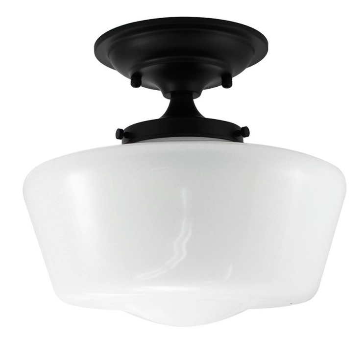 12" Opal Glass Schoolhouse Semi-Flush Mount Fixture by Practical Props - Matte Black