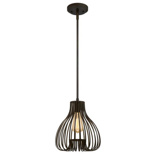 Modern Cage Teardrop Mini Pendant in Rubbed Bronze 