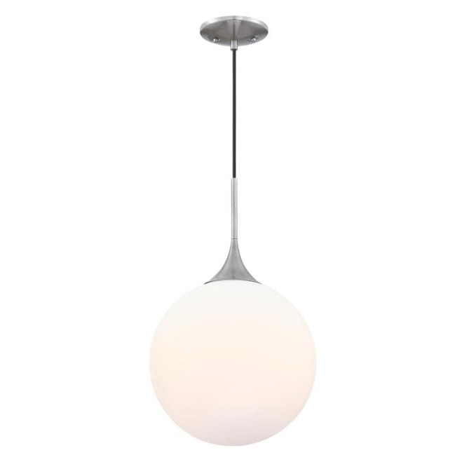 Moretti LED Modern Globe Pendant in Brushed Nickel with Frosted Glass