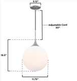 Moretti LED Modern Globe Pendant in Brushed Nickel with Frosted Glass