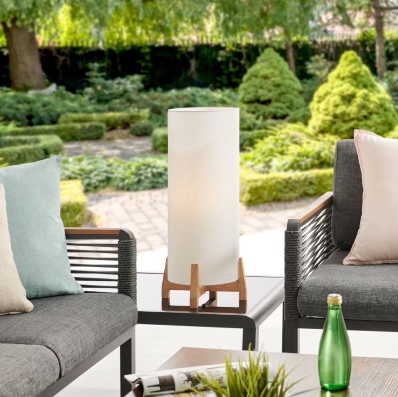Canyon Ivory Linen Outdoor Table Lamp - Waterproof, Rechargeable and Dimmable LED Lamp - Midcentury Modern Lighting by Practical Props