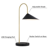 Jerome Modern Black and Gold Desk Lamp by Lite Source - Adjustable Task Lamp with USB Charging Port