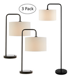 Orea Modern Minimalist Table + Floor Lamp Set - Black Lamps w/ Off-White Drum Shades