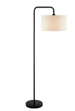 Orea Modern Minimalist Table + Floor Lamp Set - Black Lamps w/ Off-White Drum Shades